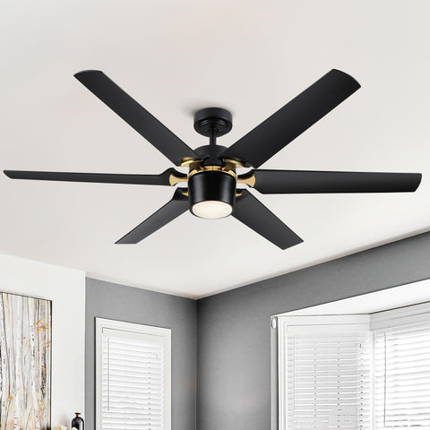 Misty Valley Modern 60in. LED Matte Black Reversible 6-Blade Ceiling Fan with Light, Remote Control