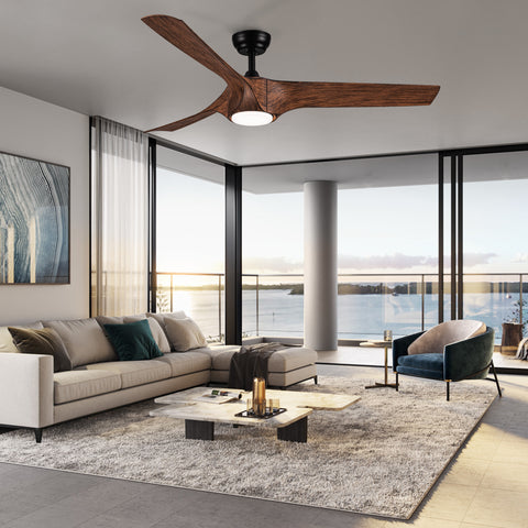 Misty Valley 56in. Modern Integrated LED Reversible Ceiling Fan with Brown Wood Grain ABS Blade