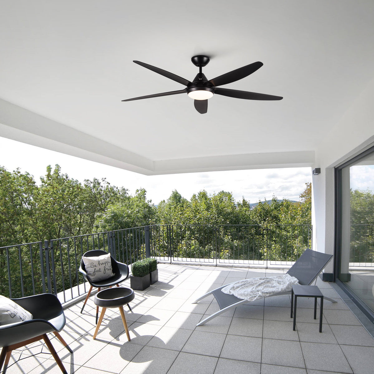 Misty Valley 56in. Integrated LED Indoor  Modern Black Ceiling Fan with Light,  5 ABS Blade