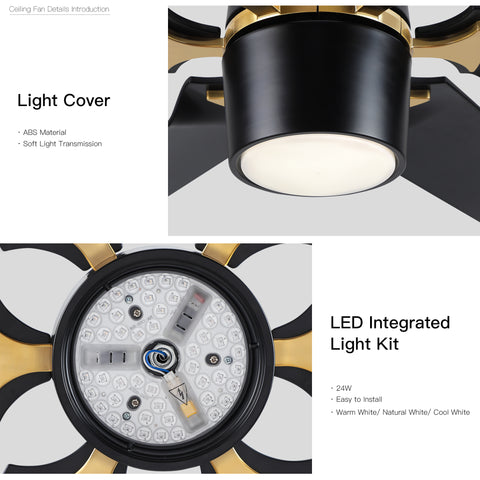 Misty Valley Modern 60in. LED Matte Black Reversible 6-Blade Ceiling Fan with Light, Remote Control