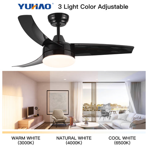 Misty Valley 42in. Matte Black Modern Ceiling Fan with Integrated LED Light, Remote Control