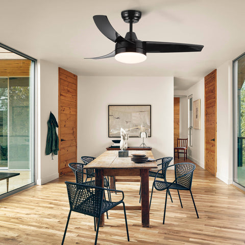 Misty Valley 42in. Matte Black Modern Ceiling Fan with Integrated LED Light, Remote Control