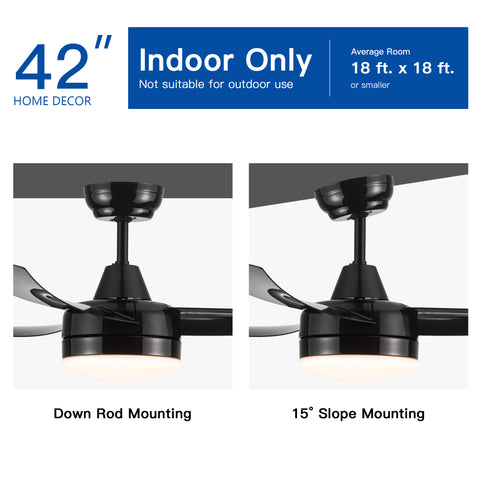 Misty Valley 42in. Matte Black Modern Ceiling Fan with Integrated LED Light, Remote Control
