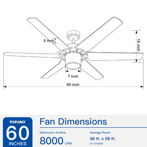 Misty Valley Modern 60in. LED Matte Black Reversible 6-Blade Ceiling Fan with Light, Remote Control