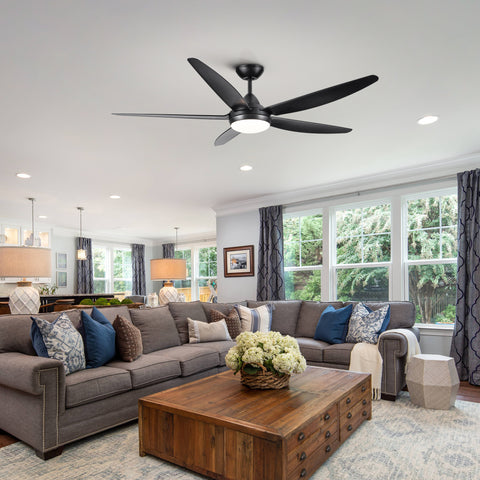 Misty Valley 56in. Integrated LED Indoor  Modern Black Ceiling Fan with Light,  5 ABS Blade