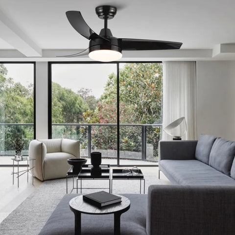 Misty Valley 42in. Matte Black Modern Ceiling Fan with Integrated LED Light, Remote Control