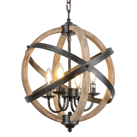 Misty Valley Farmhouse Chandelier Light Fixtures, 4-Light Adjustable Height Dining Room Wood Light Fixtures