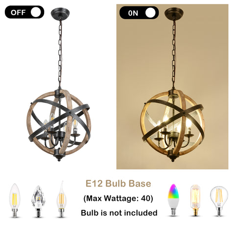 Misty Valley Farmhouse Chandelier Light Fixtures, 4-Light Adjustable Height Dining Room Wood Light Fixtures