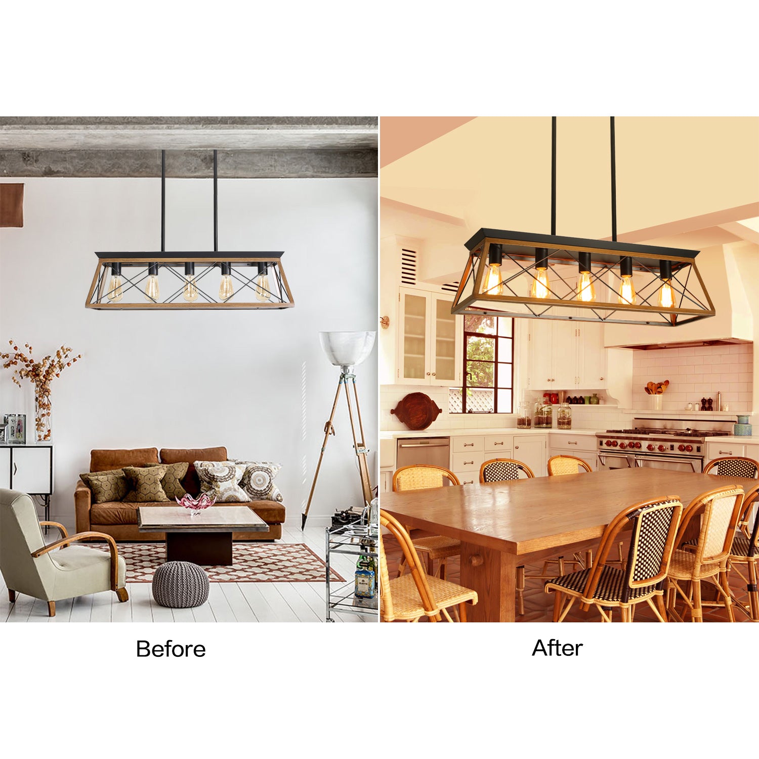 Misty Valley Walnut Farmhouse Chandeliers for Dining Room,Rustic Kitch ...