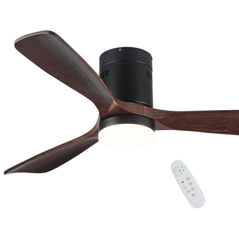 Misty Valley Integrated LED Modern Semi-Flush Ceiling Fan with Light,Solid Wood Blade