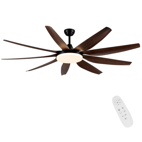 Misty Valley 71" Integrated LED Modern Brown Ceiling Fan with Light,9 Wood Grain Blade