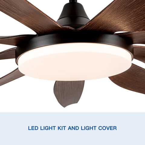 Misty Valley 71" Integrated LED Modern Brown Ceiling Fan with Light,9 Wood Grain Blade