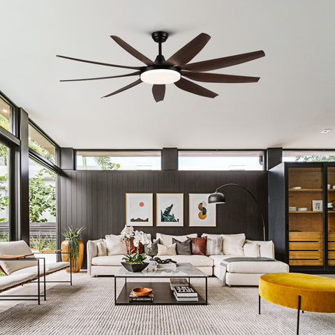 Misty Valley 71" Integrated LED Modern Brown Ceiling Fan with Light,9 Wood Grain Blade