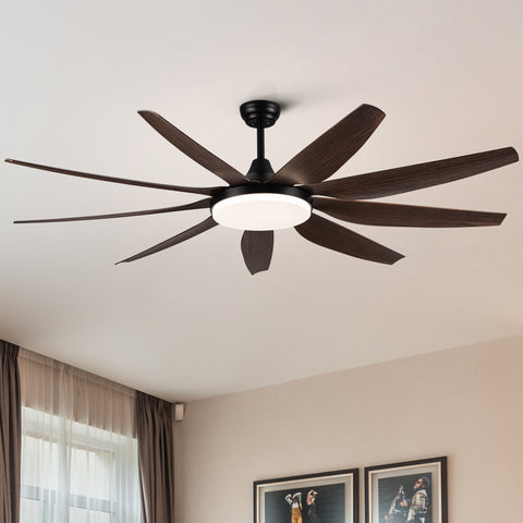 Misty Valley 71" Integrated LED Modern Brown Ceiling Fan with Light,9 Wood Grain Blade