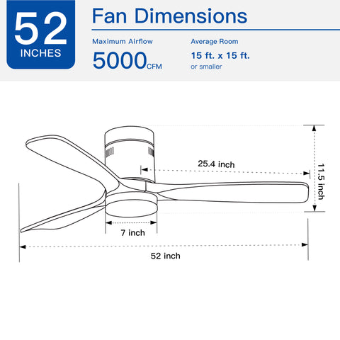 Misty Valley Integrated LED Modern Semi-Flush Ceiling Fan with Light,Solid Wood Blade