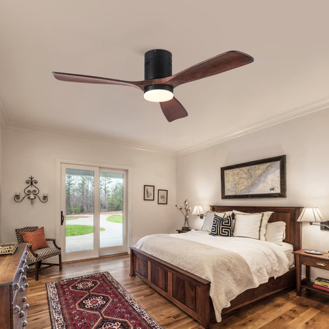 Misty Valley Integrated LED Modern Semi-Flush Ceiling Fan with Light,Solid Wood Blade