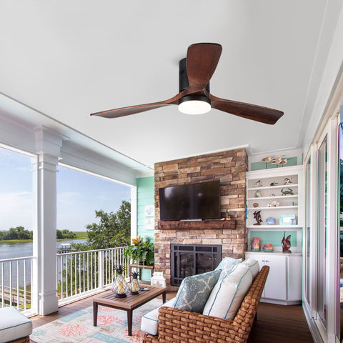 Misty Valley Integrated LED Modern Semi-Flush Ceiling Fan with Light,Solid Wood Blade