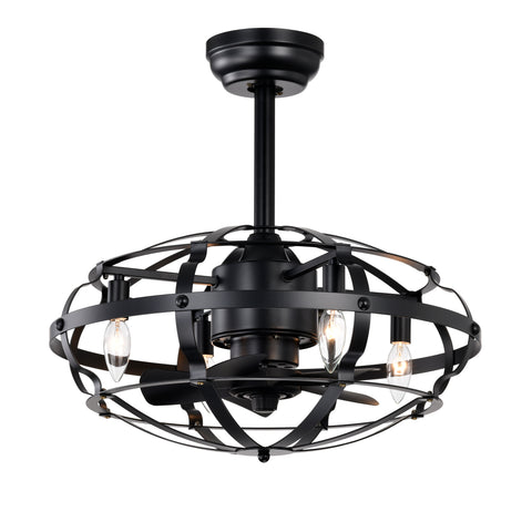 Misty Valley Industrial Ceiling Fan Light Kit for Living Room Bedroom Kitchen and Bladeless Caged Ceiling Fan with Lights