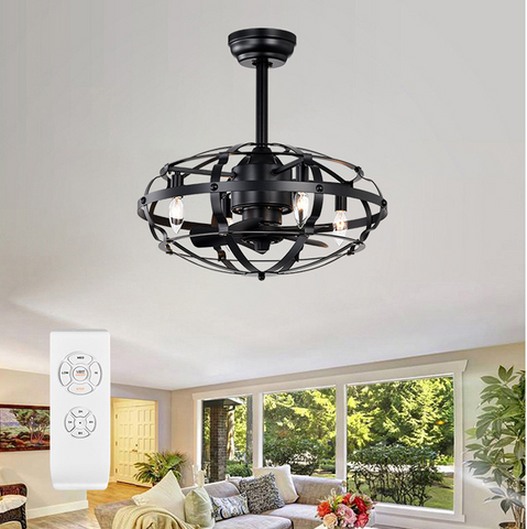 Misty Valley Industrial Ceiling Fan Light Kit for Living Room Bedroom Kitchen and Bladeless Caged Ceiling Fan with Lights