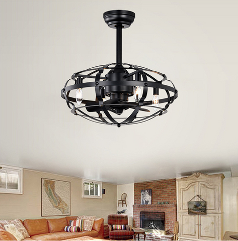 Misty Valley Industrial Ceiling Fan Light Kit for Living Room Bedroom Kitchen and Bladeless Caged Ceiling Fan with Lights