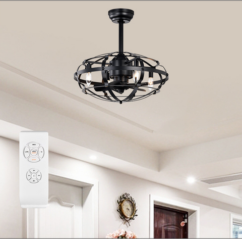 Misty Valley Industrial Ceiling Fan Light Kit for Living Room Bedroom Kitchen and Bladeless Caged Ceiling Fan with Lights