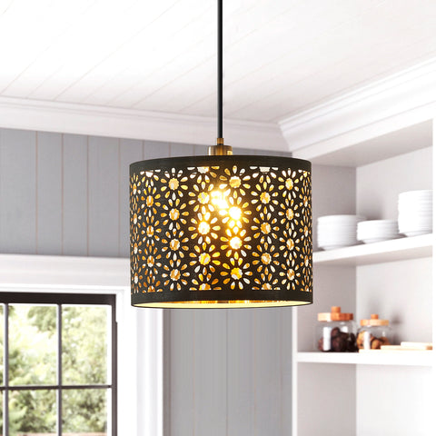 Misty Valley Plug-in Black Chandelier With Sunflower Shade Pendant Light for Bedroom(set of 2)