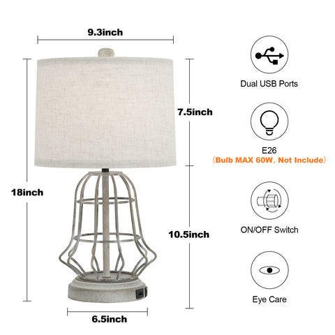 Misty Valley Modern White Metal USB Table Lamp (Set of 2)