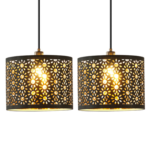 Misty Valley Plug-in Black Chandelier With Sunflower Shade Pendant Light for Bedroom(set of 2)