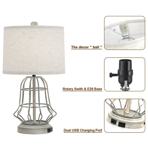 Misty Valley Modern White Metal USB Table Lamp (Set of 2)