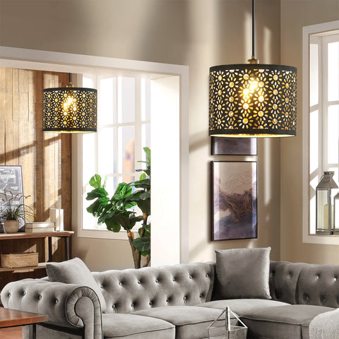 Misty Valley Plug-in Black Chandelier With Sunflower Shade Pendant Light for Bedroom(set of 2)