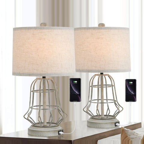 Misty Valley Modern White Metal USB Table Lamp (Set of 2)