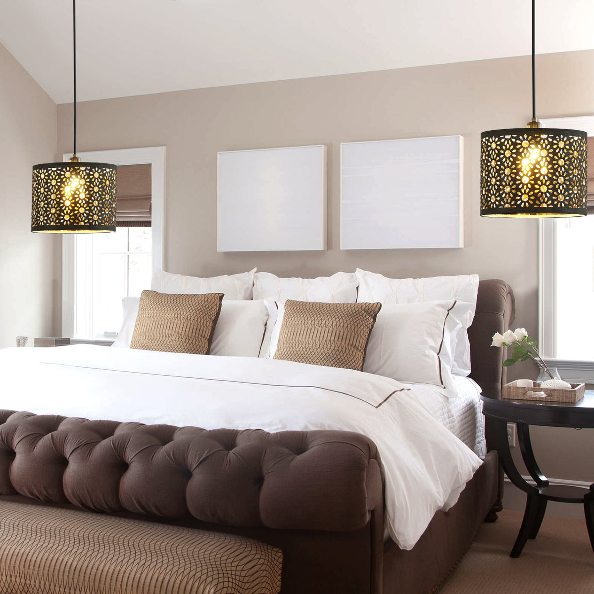 Misty Valley Plug-in Black Chandelier With Sunflower Shade Pendant Light for Bedroom(set of 2)