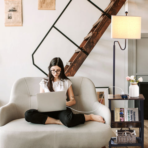Misty Valley Side Table End Table with Floor Lamp for Living Room, Bedroom