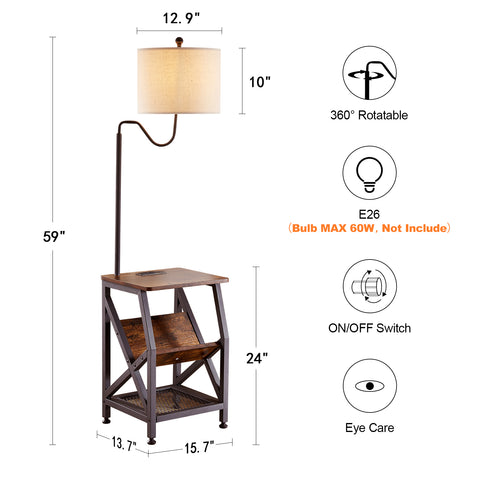 Misty Valley Side Table End Table with Floor Lamp for Living Room, Bedroom