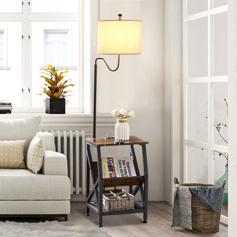 Misty Valley Side Table End Table with Floor Lamp for Living Room, Bedroom