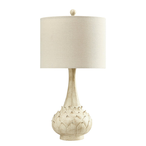 Misty Valley Modern Carved Floral Base and Fabric Lampshade,Resin Table Lamp