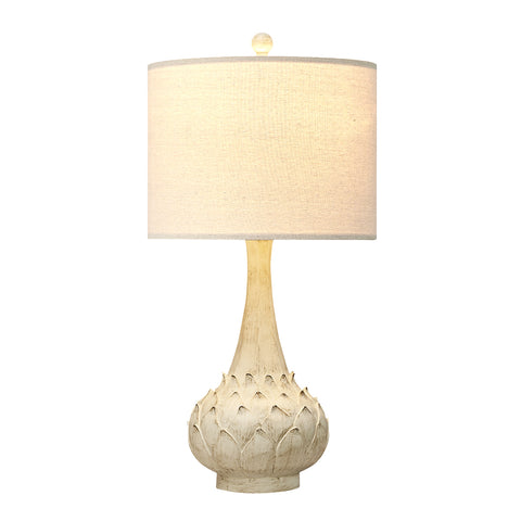 Misty Valley Modern Carved Floral Base and Fabric Lampshade,Resin Table Lamp