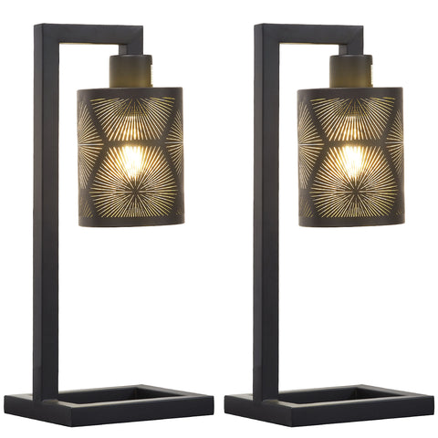 Misty Valley Modern Matte Black Metal Table Lamp for Bedroom(Set of 2)