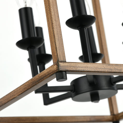 Misty Valley 6-Light Lantern Geometric Chandelier, Farmhouse Wood Ceiling Pendant Light for Living Room