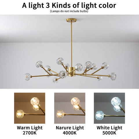 Misty Valley Mid-Century Modern American chandelier Golden iron -15 bulb