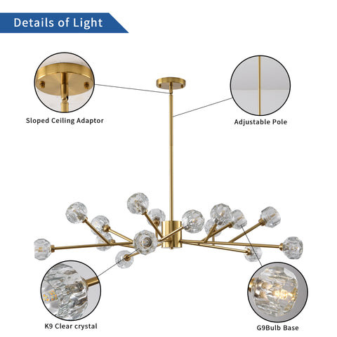 Misty Valley Mid-Century Modern American chandelier Golden iron -15 bulb
