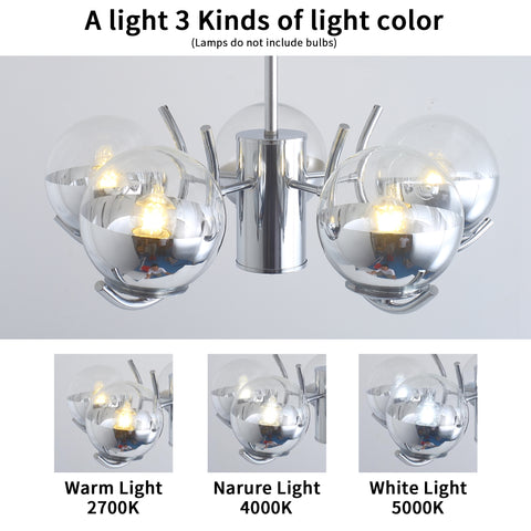 Misty Valley Modern American Chandelier-Silver Iron Glass Lampshade -6 Bulbs -E26 Lamp Holder