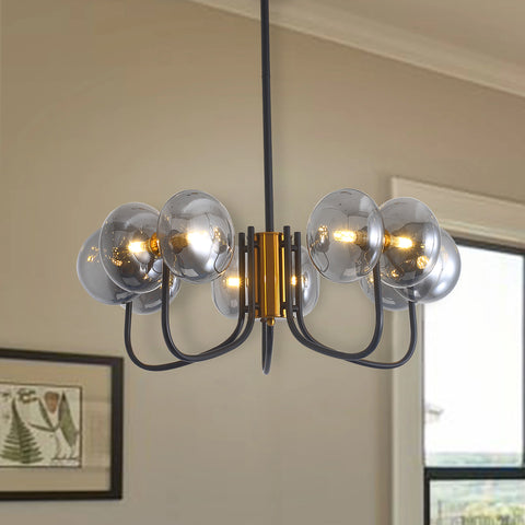 Misty Valley Modern American Chandelier-Black Gold Iron Glass Lampshade -10 bulbs -G9 Lamp Holder