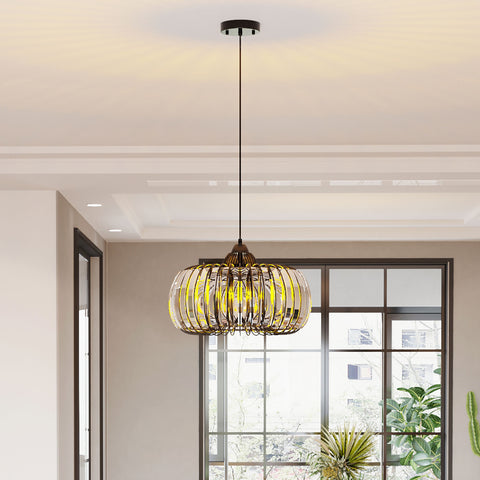 Misty Valley Modern Oblate Black Crystal Chandelier Fixture，Ceiling Pendant light for Living Room, Adjustable Color Temperature,W16.5*L31.5