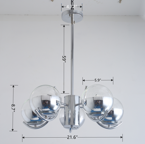 Misty Valley Modern American Chandelier-Silver Iron Glass Lampshade -6 Bulbs -E26 Lamp Holder
