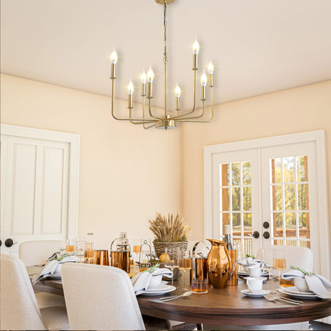 Misty Valley Modern Mid-Century 8-Light Candle Shape Golden Iron Chandelier ,E12 Lamp Holder
