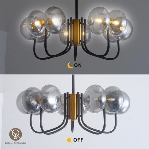 Misty Valley Modern American Chandelier-Black Gold Iron Glass Lampshade -10 bulbs -G9 Lamp Holder