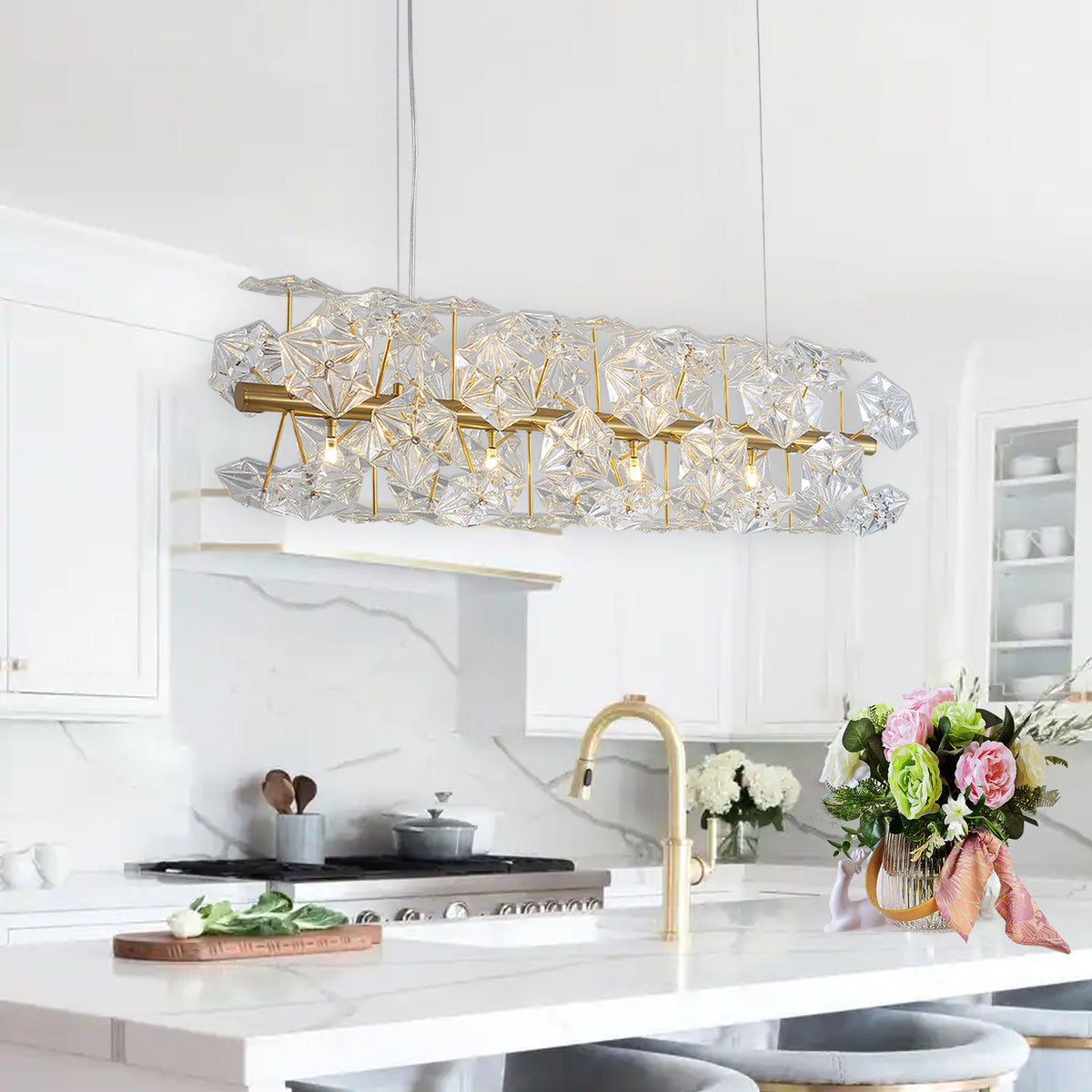 Misty Valley Modern American cylindrical Glam Crystal Chandelier, Classic Crystal Ceiling Light-18 bulbs