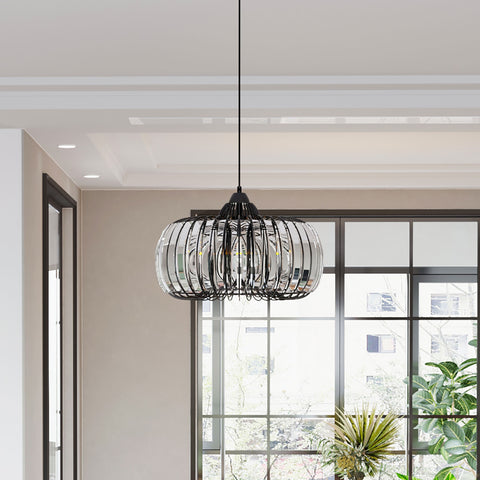 Misty Valley Modern Oblate Black Crystal Chandelier Fixture，Ceiling Pendant light for Living Room, Adjustable Color Temperature,W16.5*L31.5
