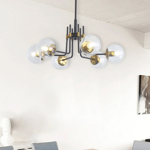 Misty Valley Modern 6-light American style Chandelier Black Gold Iron Glass Lampshade for Living Room